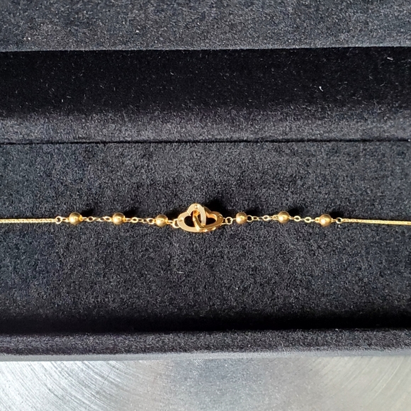 Authentic Real 18k Solid Yellow Gold Double Heart Beaded Bracelet - Picture 7 of 10